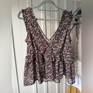 American Eagle Outfitters Floral Ruffle Blouse - Black and Pink